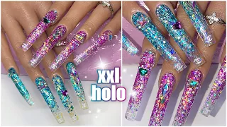 How Thick Should Your Nails Be? XXL Pink & Blue HOLO Glitter Glass Nails