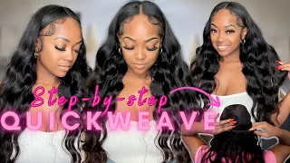 EASY Natural Middle part quick weave with leave out 2023| Extremely Detailed tutorial ft.Unice Hair