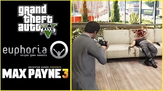 GTA 5 Vs Max Payne 3 Physics Ragdoll Comparison (Euphoria Mod RDR/MP3) side by side