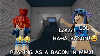 PLAYING AS A BACON IN MM2!! ( WARNING JUMPSCARE AND LOUD ALERT! ⚠️  )