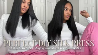 The *PERFECT* DIY Silk press | Avoiding dry scalp + @designessentials Natural Collection +Tutorial