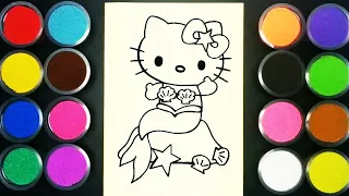 SAND PAINTING | Coloring HELLO KITTY as MERMAID with COLORED SAND | SAND ART | KINETIC SAND