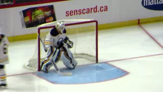 Jhonas Enroth warms up during the Sabres @ Senators hockey game