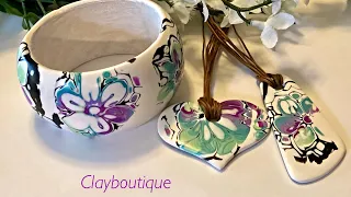 Polymer Clay ‘Painterly’ Bangle and Pendant