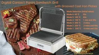 Electric Contact Grill Digital Contact Panini Press with Cast Iron Plates