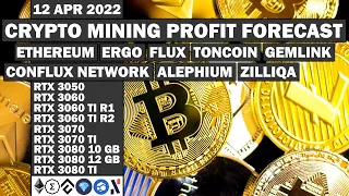 What to Mine 12 APR 2022 | Crypto Mining Profit Forecast | ETH ERG CFX FLUX ZIL TON ALEPH GLINK