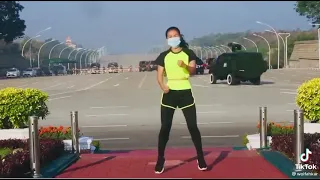 Myanmar Aerobic girl Dancing in front of Military Coup (ORIGINAL)