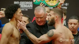 Caleb Plant Put his HAND on David Benavidez Neck: BRAWL Nearly BREAKS Out at the WEIGH IN