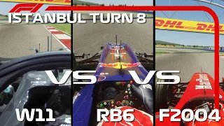 F1 2020 Mercedes vs 2010 Red Bull vs 2004 Ferrari - ISTANBUL TURN 8