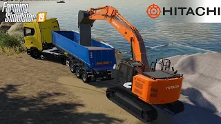 Farming Simulator 19 - Hitachi 350LC-6 Excavator Digging A Sand Into Dump Truck