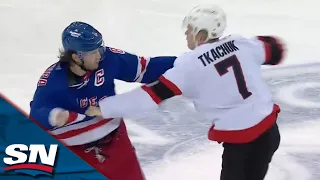 Senators and Rangers Captains Square Up As Brady Tkachuk and Jacob Trouba Drop Gloves