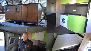 Tiny-House 2 Brüder (23,25) erfinden Design XL Wohnwagen Bad Küche Wohnzimmer.