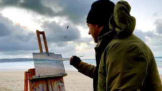 Oil Painting - Plein Air on a windy beach in Cornwall