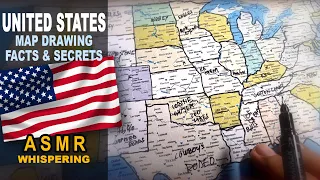 ASMR: Drawing UNITED STATES map outline and best known facts for each state explained | Soft Spoken