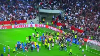 Nice fans have run on to the pitch during the OGC Nice-Marseille match.