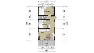 Narrow Small House Floor Plan Low Budget 2 Bedroom (4x8m/13x26ft) 32Sqm/344SqFt No.03