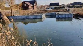 Берегоукрепления пруда. Подъёмник под катер. Шпунт ПВХ