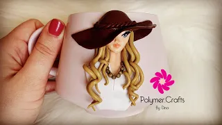 Eng Sub! Polymer clay Chic lady on a mug - بنت شيك جداً بالصلصال الحراري على ماج