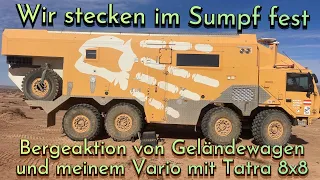 Wir stecken im Sumpf fest / Bergeaktion von Geländewagen und meinem Vario mit Tatra 8x8