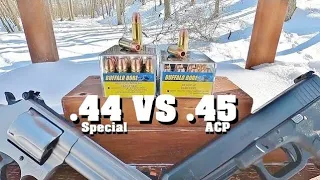 Big Bore Showdown! .44 Special VS .45 ACP Buffalo Bore Barnes TAC-XP