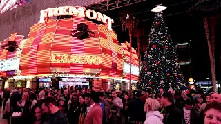 dowtown fremont street las vegas night scenes december 2019 walking from main street station casino