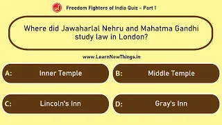 Freedom Fighters of India Quiz - Part 1/10 | 12 Questions | Independence Day of India Quiz | History