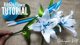 DIY blue lilies /how to make satin ribbon flower easy