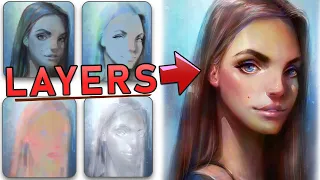 How to render digital art using layers - BRUSHES included - Beginner friendly tutorial