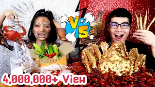 Poor VS rich cheap food vs expensive Papaya salad 500 tablets of chili Alaskan crab #Mukbang​:Kunti