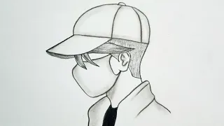 How to draw a boy wearing a hat and face mask || Easy drawing step by step