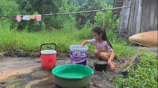 Poor girl, taking care of chickens, cooking, cleaning the house