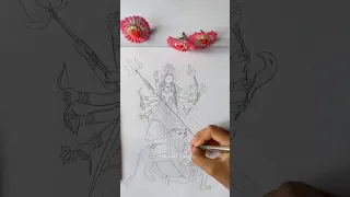 Tutorial: Maa Durga drawing 😍❤️|| Freehand Outline || #shorts