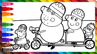 Dibuja y Colorea A Peppa Pig Y A Su Familia Montando En Bicicleta 🚲🐷🐷🐷🐷🌈 Dibujos Para Niños