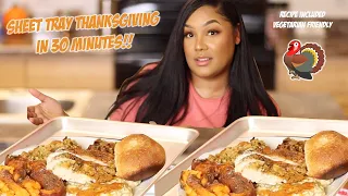 MAKING THANKSGIVING DINNER ON A SHEET TRAY IN 30 MINUTES | RECIPE + MUKBANG