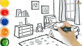 How to Draw Color Bedroom Cartoon Drawing and Coloring For Kids, Toddlers | BBPaw Art