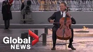 Cellist Yo-Yo Ma performs during Armistice ceremony at Arc de Triomphe