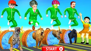 Scary Stranger 3D-Squid Game 오징어 게임 Trying Honeycomb Candy Shape Challenge in run game with animals