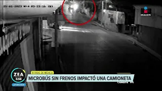 Microbús se queda sin frenos y se impacta en contra de una camioneta | Noticias con Francisco Zea