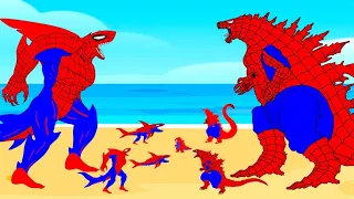 Team SPIDER GODZILLA vs Team SPIDER SHARKZILLA| Godzilla Cartoon Compilation