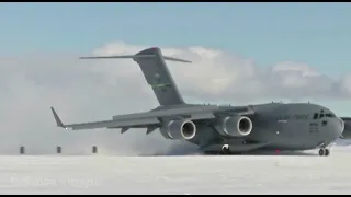 C17 Globemaster III Rare Landing in Antarctica | Snow Runway Landing