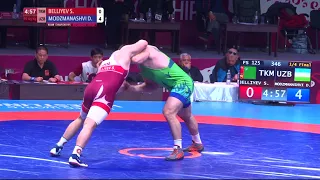 1/4 FS - 125 kg: S. BELLIYEV (TKM) v. D. MODZMANASHVI (UZB)