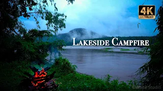 Lakeside Campfire with Relaxing Nature Night Sounds (4k)