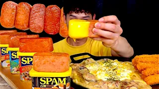 ASMR 짭조름한 통스팸과 콘치즈 까르보나라 대게살튀김 치즈소스 찍먹방! Sweet Corn Cheese Carbonara With Spam Fried Shrimp MuKBNag!