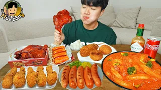 ASMR MUKBANG | RICE CAKE Tteokbokki, Fire Noodles, fried chicken, sausage recipe ! eating