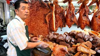 A Stall of Crispy Pork Belly, Braised Pork & Roasted Ducks - Cambodian Street Food