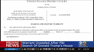 Warrant unsealed after FBI search of Donald Trump's house