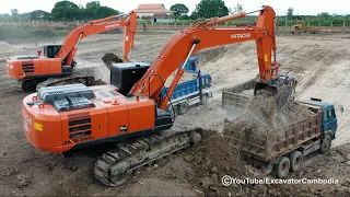 Hitachi Excavators Loading Dump Trucks | Hitachi Excavator ZAXIS350h,ZAXIS200LCA At Work