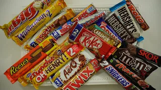 Unboxing Chocolate M&M's Reese's Twix Aero Mars Caramilk Skor Rolo Hershey's + more (ASMR Friendly)