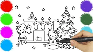 Hello Kitty is decorating for Christmas Coloring, Painting, and Drawing for Kids and Toddlers 🖍️🎨🖌️
