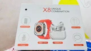 Unboxing| X8 ultra| unique combination⌚️🔋watch ultra|airpods pro|wireless charging|external battery